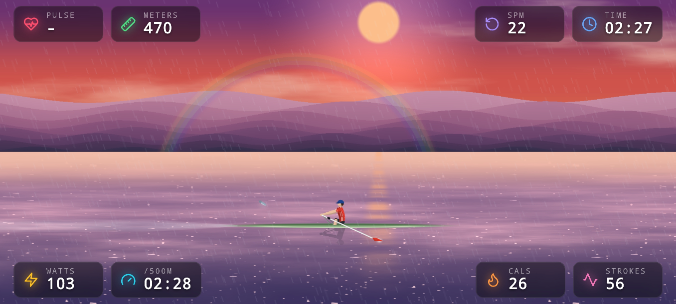XEsync rowing screen with live FTMS metrics